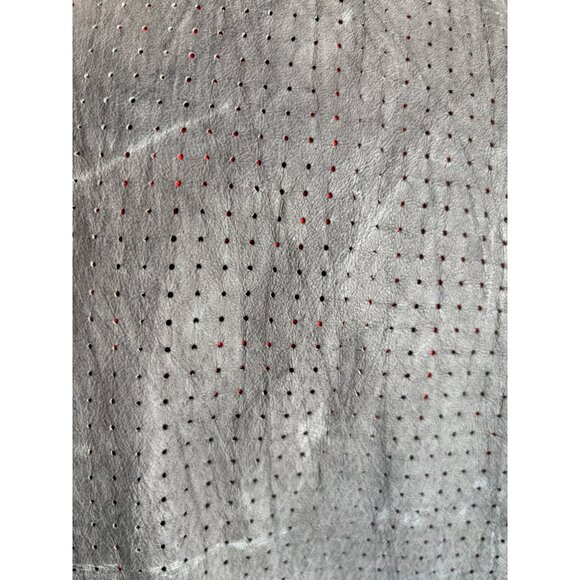 7 For All Mankind Womens Gray Leather Perforated Jacket Red Lining Grunge Moto - Picture 6 of 11